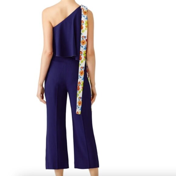 MSGM Popover One Shoulder Ruffle Jumpsuit in Blue sz 40 - Picture 2 of 9